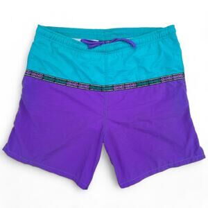 Vintage Fast Breakers Blue Purple Tribal Swim Suit Trunks Board Shorts Surf S M